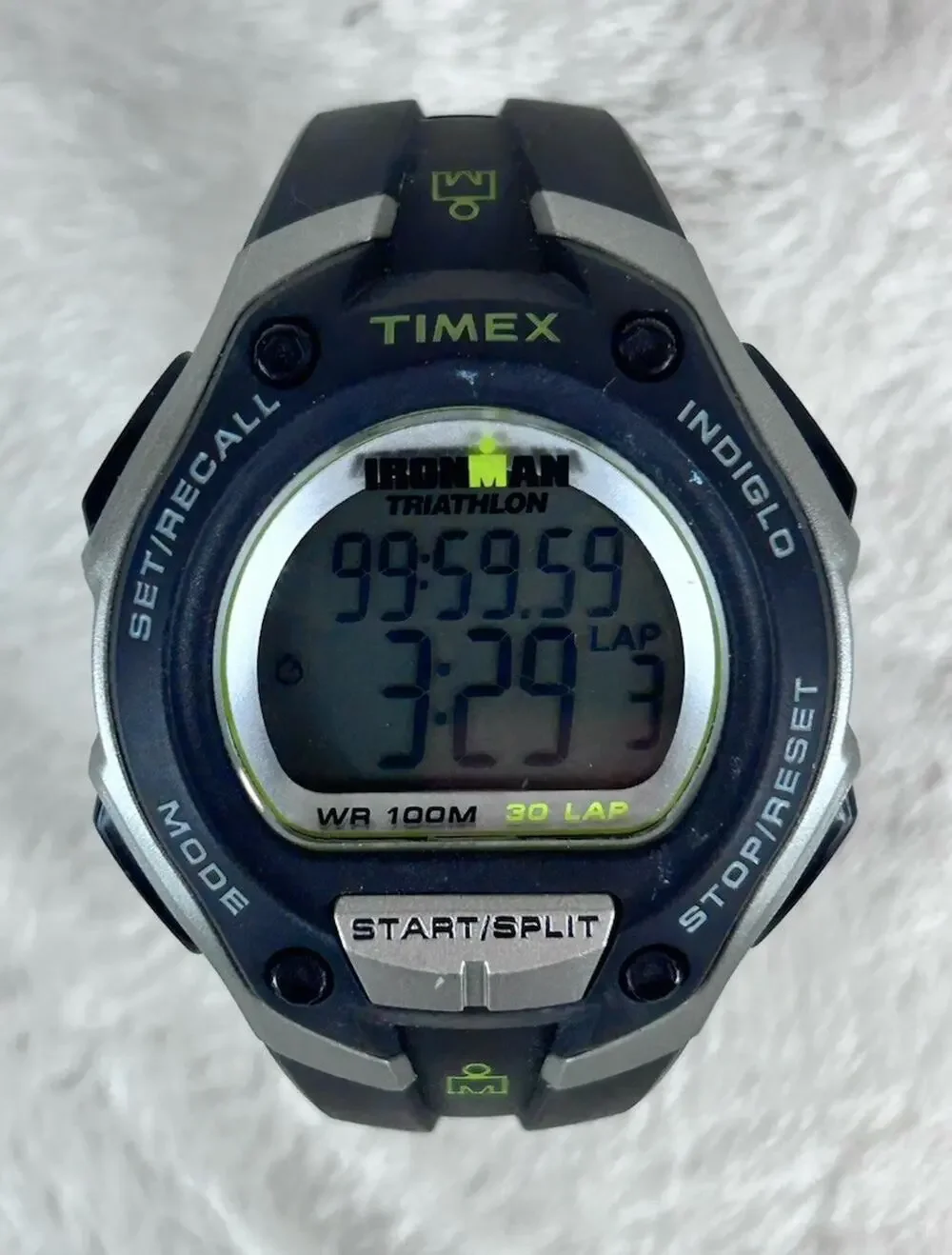 Timex Ironman Triathlon Digital Watch T5K413 Blue Black WR 100m 30-Lap - Works!